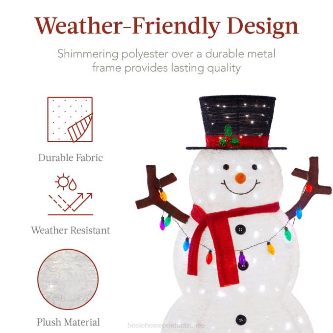 estacional Best Choice Products Muñeco de nieve emergente iluminado para decoración navideña al aire libre con 200 luces LED blanco08BN47