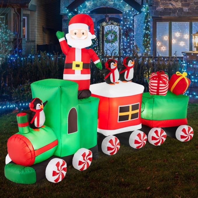 estacional Best Choice Products Tren navideño inflable preiluminado y Papá Noel animado multicolor08BN263