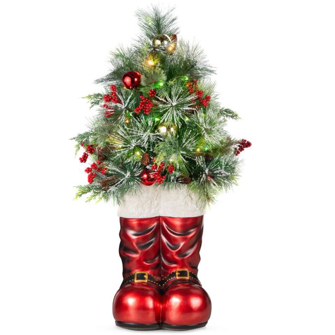 estacional Best Choice Products botas de Papá Noel con vegetación navideña predecorada y luces rojo08BN107
