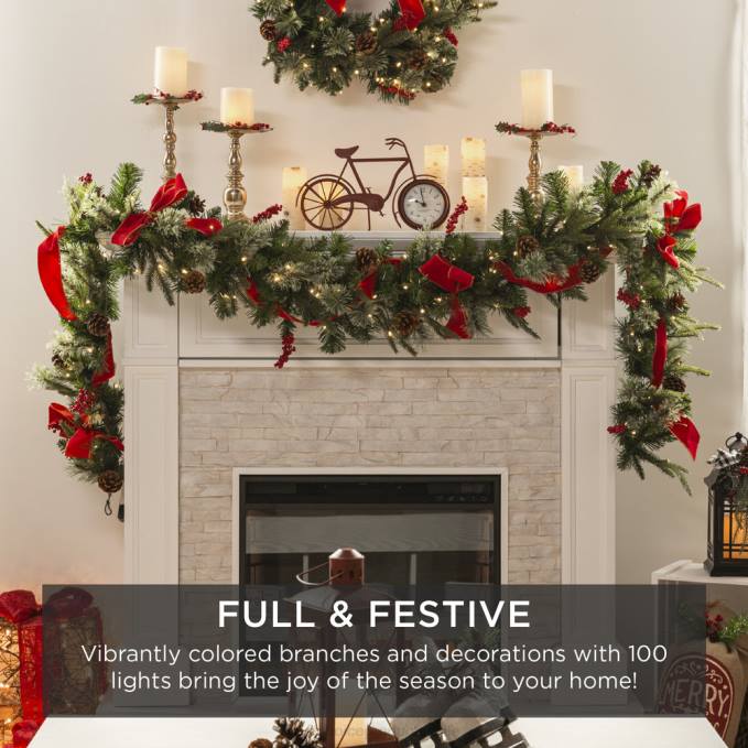 estacional Best Choice Products guirnalda preiluminada, alimentada por batería con 100 luces, 180 puntas, piñas verde08BN135