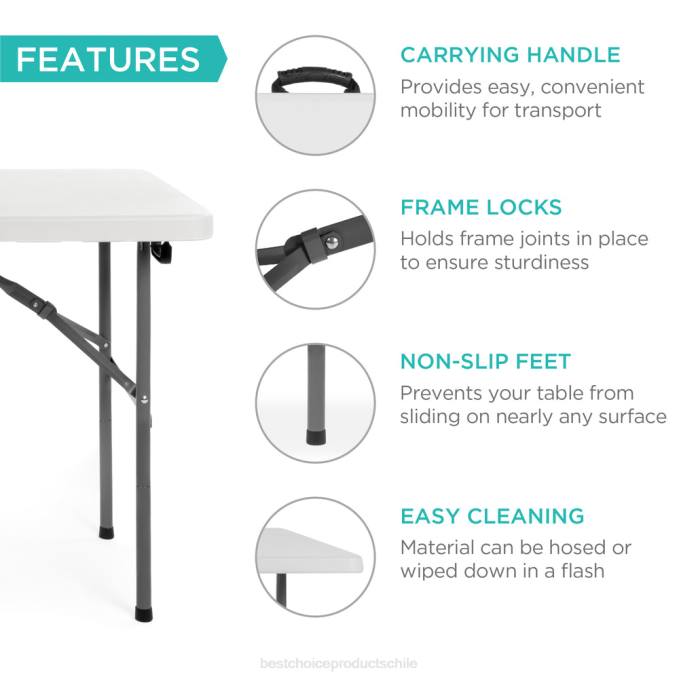 estacional Best Choice Products mesa de comedor plegable portátil de plástico con asa y cerradura blanco08BN226