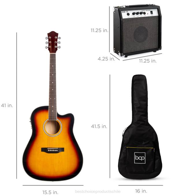 instrumentos musicales | Best Choice Products Juego de guitarra acústica eléctrica cutaway para principiantes con estuche y correa. resplandor solar08BN1095