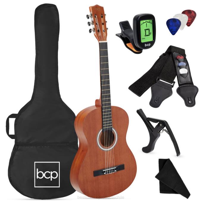 instrumentos musicales | Best Choice Products Juego de guitarra acústica para principiantes con estuche, correa, afinador digital y cuerdas. caoba natural08BN1121