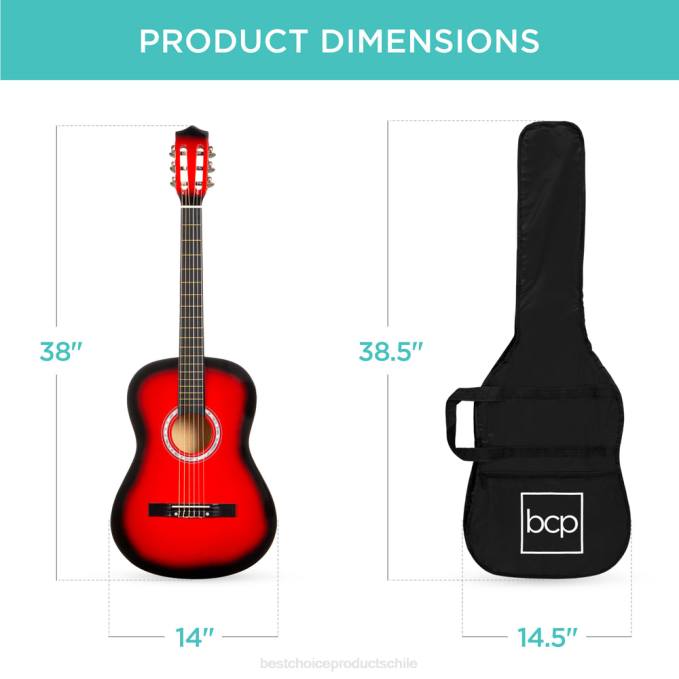 instrumentos musicales | Best Choice Products Juego de guitarra acústica para principiantes con estuche, correa, afinador digital y cuerdas. estallido rojo08BN1114