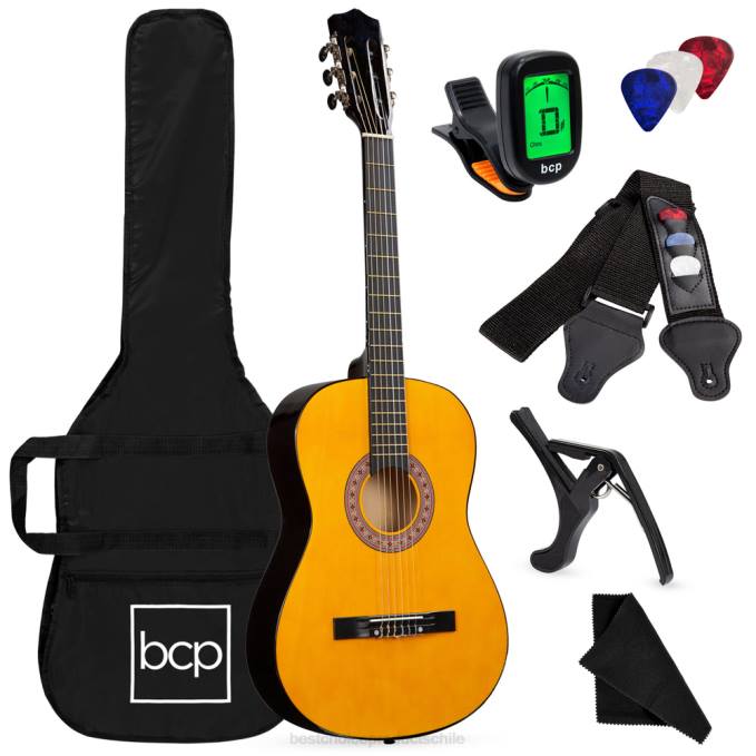 instrumentos musicales | Best Choice Products Juego de guitarra acústica para principiantes con estuche, correa, afinador digital y cuerdas. natural08BN1117