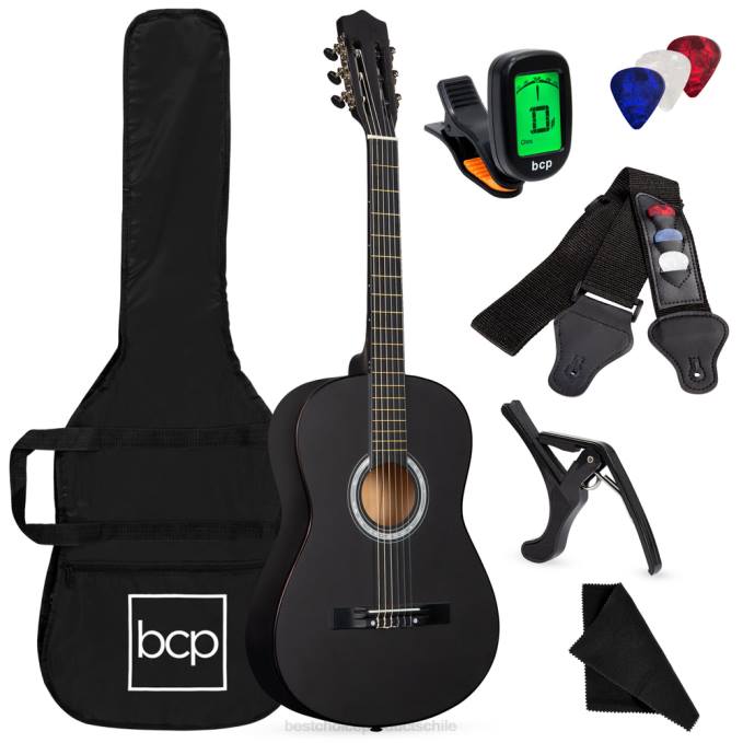 instrumentos musicales | Best Choice Products Juego de guitarra acústica para principiantes con estuche, correa, afinador digital y cuerdas. negro mate08BN1112