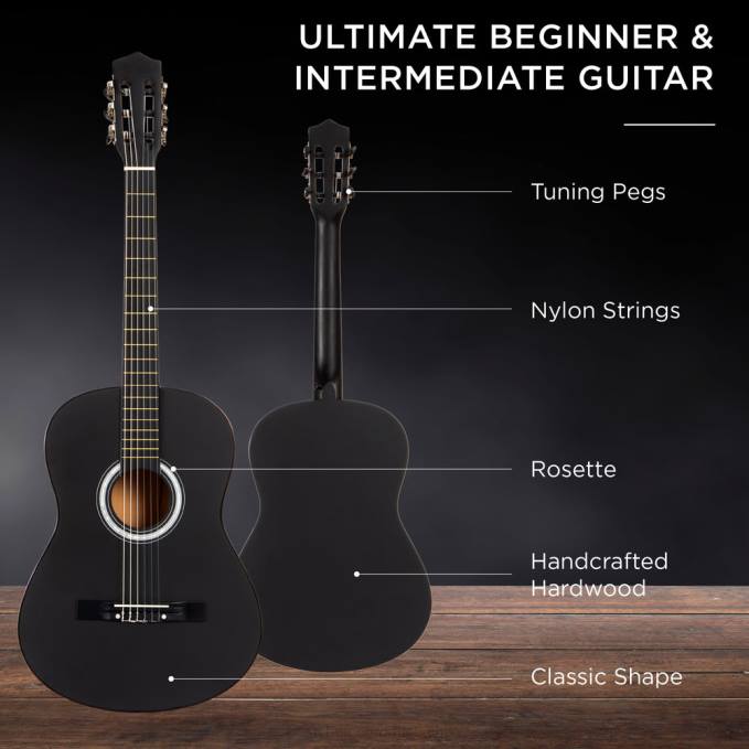 instrumentos musicales | Best Choice Products Juego de guitarra acústica para principiantes con estuche, correa, afinador digital y cuerdas. negro mate08BN1112