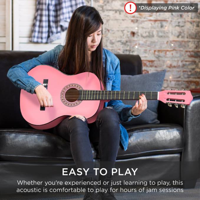 instrumentos musicales | Best Choice Products Juego de guitarra acústica para principiantes con estuche, correa, afinador digital y cuerdas. negro mate08BN1112