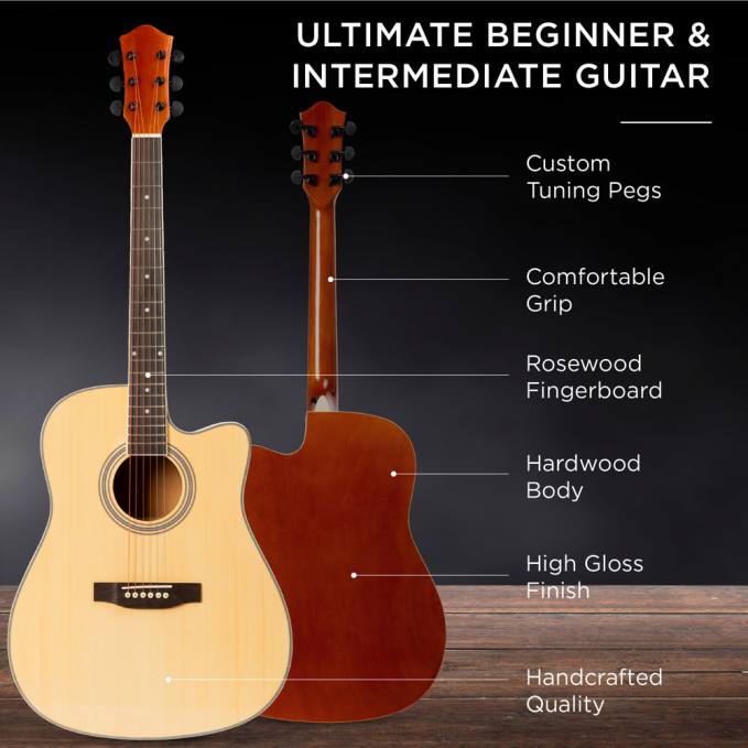 instrumentos musicales | Best Choice Products Juego de guitarra acústica para principiantes de tamaño completo con estuche, correa y cejilla. natural08BN1069