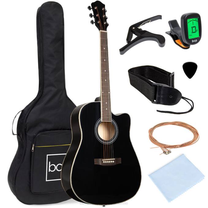 instrumentos musicales | Best Choice Products Juego de guitarra acústica para principiantes de tamaño completo con estuche, correa y cejilla. negro08BN1066
