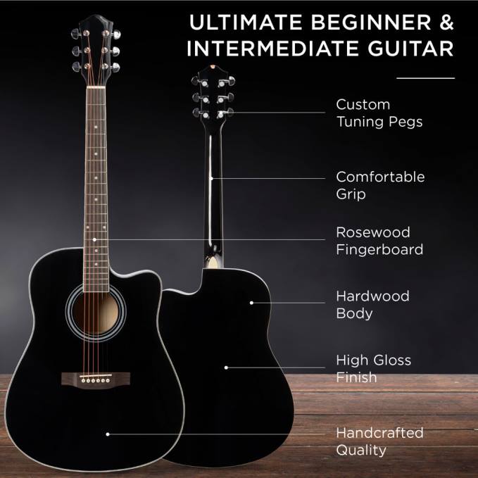 instrumentos musicales | Best Choice Products Juego de guitarra acústica para principiantes de tamaño completo con estuche, correa y cejilla. negro08BN1066