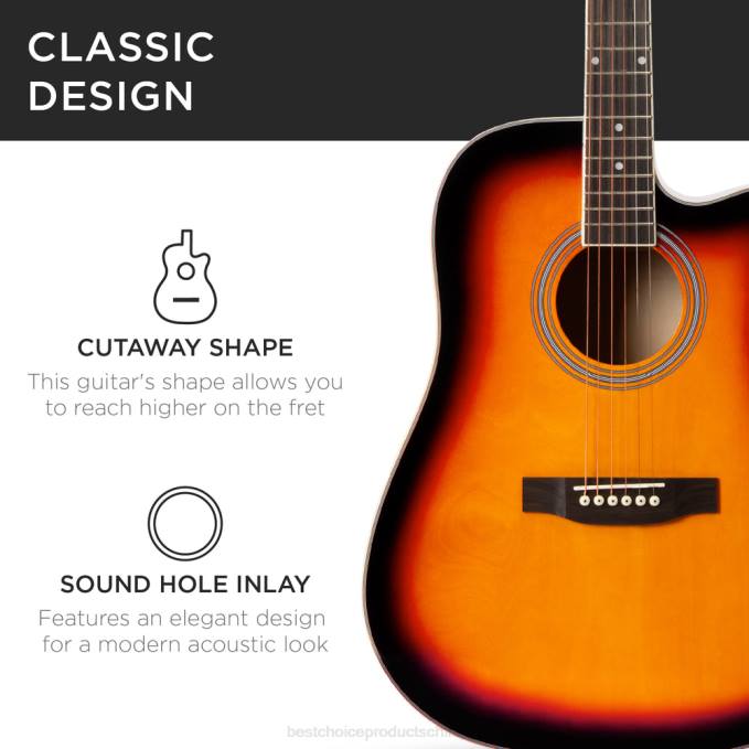 instrumentos musicales | Best Choice Products Juego de guitarra acústica para principiantes de tamaño completo con estuche, correa y cejilla. resplandor solar08BN1067