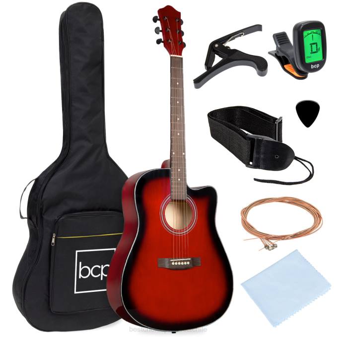 instrumentos musicales | Best Choice Products Juego de guitarra acústica para principiantes de tamaño completo con estuche, correa y cejilla. rojo08BN1071