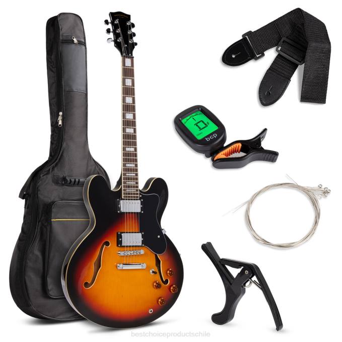 instrumentos musicales | Best Choice Products Juego de guitarra eléctrica con cuerpo semihueco todo incluido. resplandor solar08BN1036