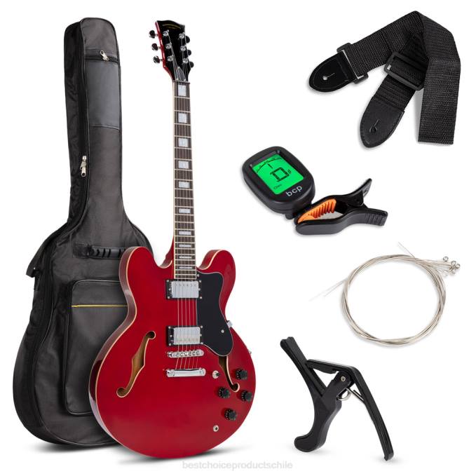 instrumentos musicales | Best Choice Products Juego de guitarra eléctrica con cuerpo semihueco todo incluido. rojo08BN1037