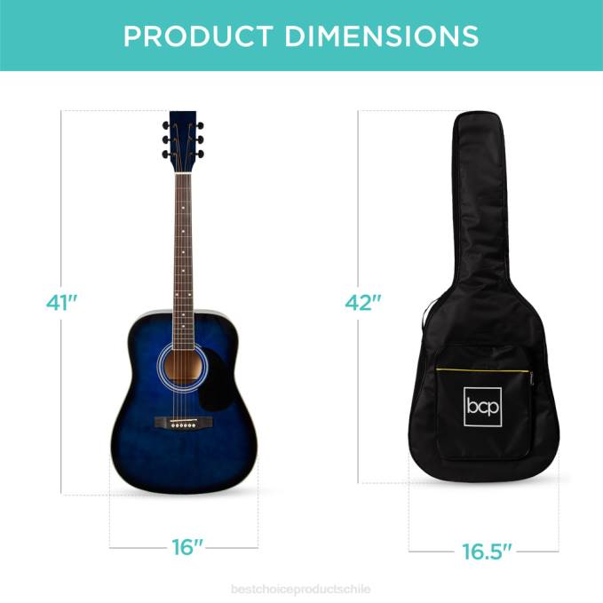 instrumentos musicales | Best Choice Products Kit básico de guitarra acústica de 41 pulgadas con afinador digital, estuche acolchado, púas y correa azul08BN1075
