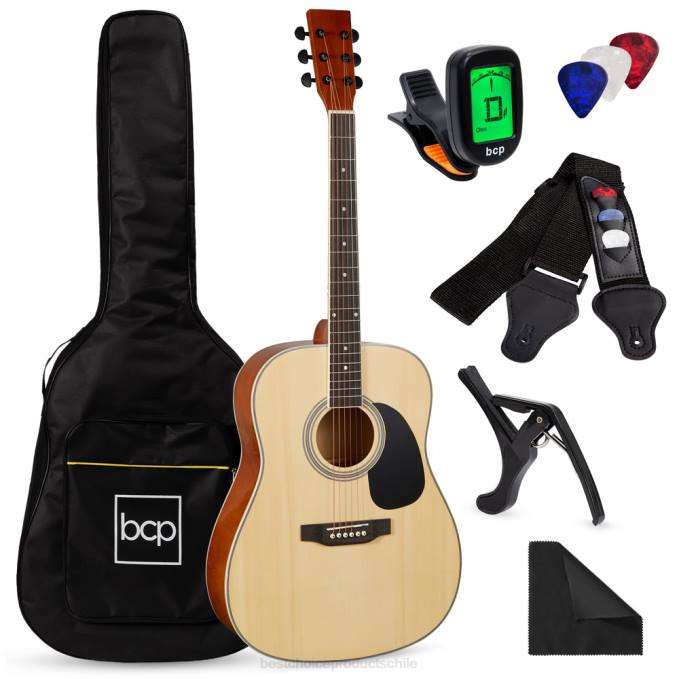 instrumentos musicales | Best Choice Products Kit básico de guitarra acústica de 41 pulgadas con afinador digital, estuche acolchado, púas y correa natural08BN1072