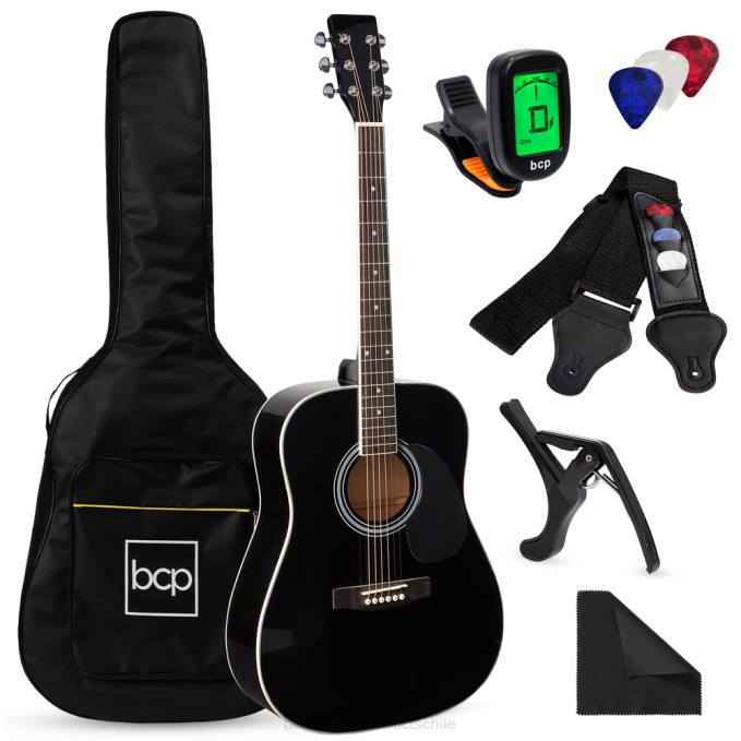 instrumentos musicales | Best Choice Products Kit básico de guitarra acústica de 41 pulgadas con afinador digital, estuche acolchado, púas y correa negro08BN1074