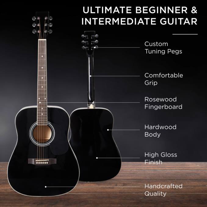 instrumentos musicales | Best Choice Products Kit básico de guitarra acústica de 41 pulgadas con afinador digital, estuche acolchado, púas y correa negro08BN1074