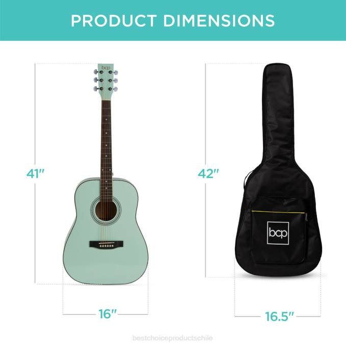 instrumentos musicales | Best Choice Products Kit básico de guitarra acústica de 41 pulgadas con afinador digital, estuche acolchado, púas y correa verde social08BN1077