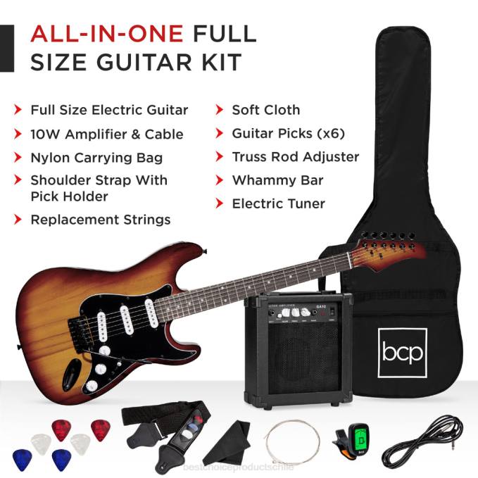 instrumentos musicales | Best Choice Products Kit de guitarra eléctrica para principiantes con estuche, amplificador de 10 vatios y barra de trémolo. Borbón08BN1104