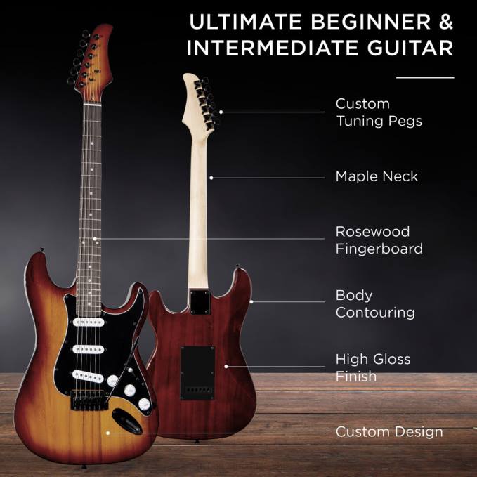 instrumentos musicales | Best Choice Products Kit de guitarra eléctrica para principiantes con estuche, amplificador de 10 vatios y barra de trémolo. Borbón08BN1104