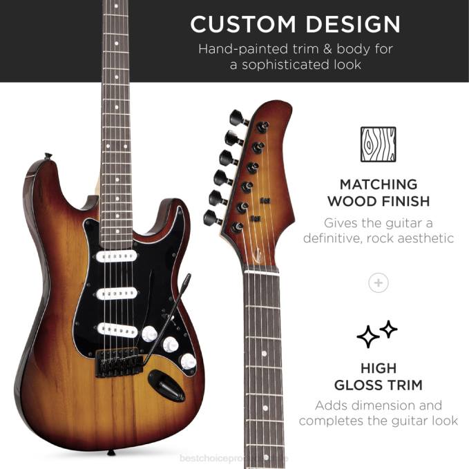 instrumentos musicales | Best Choice Products Kit de guitarra eléctrica para principiantes con estuche, amplificador de 10 vatios y barra de trémolo. Borbón08BN1104