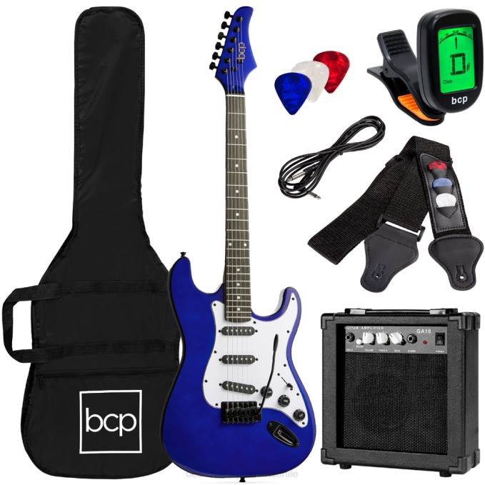 instrumentos musicales | Best Choice Products Kit de guitarra eléctrica para principiantes con estuche, amplificador de 10 vatios y barra de trémolo. azúl metálico08BN1107