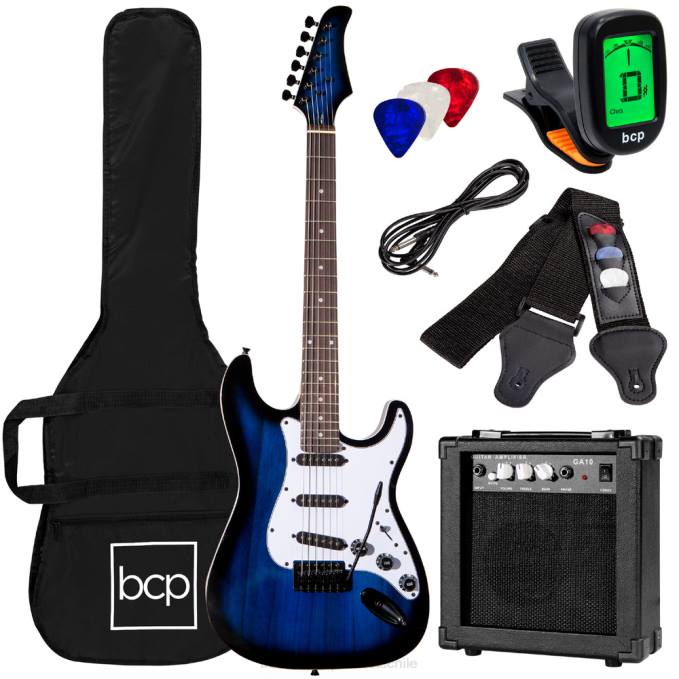 instrumentos musicales | Best Choice Products Kit de guitarra eléctrica para principiantes con estuche, amplificador de 10 vatios y barra de trémolo. azul hollywood08BN1098