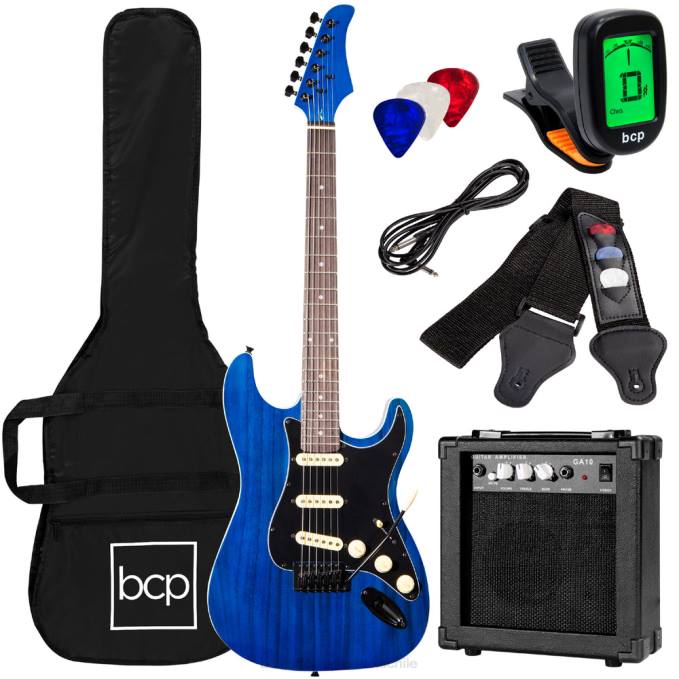 instrumentos musicales | Best Choice Products Kit de guitarra eléctrica para principiantes con estuche, amplificador de 10 vatios y barra de trémolo. azul medianoche08BN1100