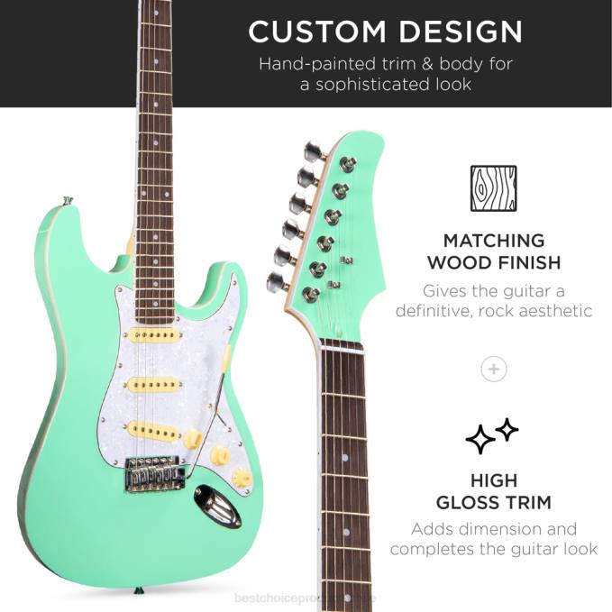 instrumentos musicales | Best Choice Products Kit de guitarra eléctrica para principiantes con estuche, amplificador de 10 vatios y barra de trémolo. verde social08BN1101
