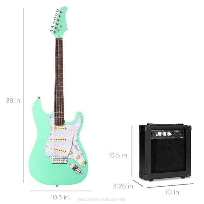 instrumentos musicales | Best Choice Products Kit de guitarra eléctrica para principiantes con estuche, amplificador de 10 vatios y barra de trémolo. verde social08BN1101