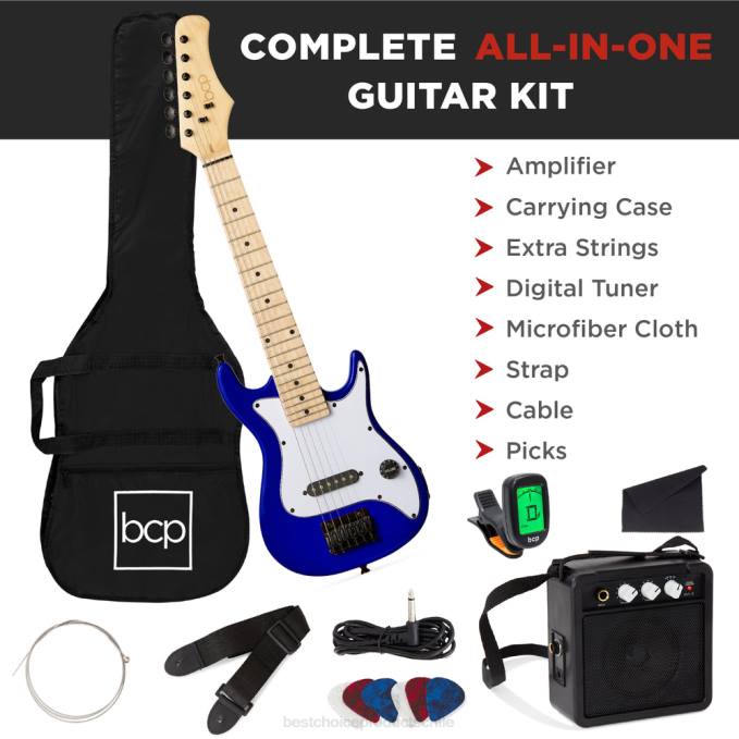 instrumentos musicales | Best Choice Products Kit de iniciación para principiantes de guitarra eléctrica para niños con amplificador de 5w azúl metálico08BN1089