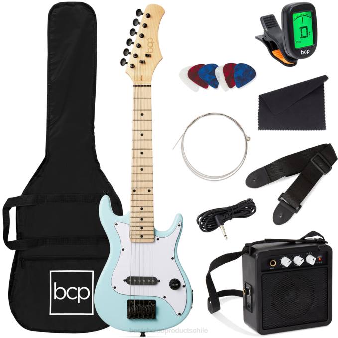instrumentos musicales | Best Choice Products Kit de iniciación para principiantes de guitarra eléctrica para niños con amplificador de 5w azul pálido08BN1088