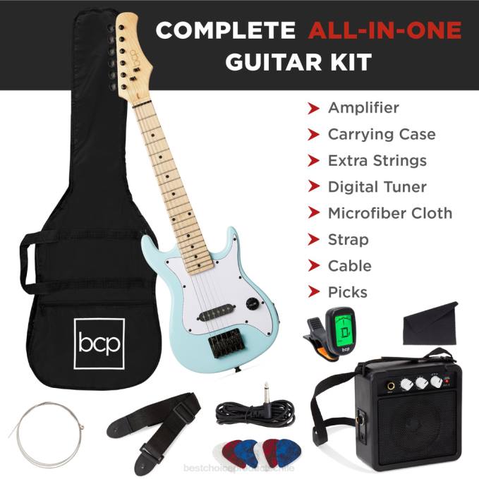 instrumentos musicales | Best Choice Products Kit de iniciación para principiantes de guitarra eléctrica para niños con amplificador de 5w azul pálido08BN1088