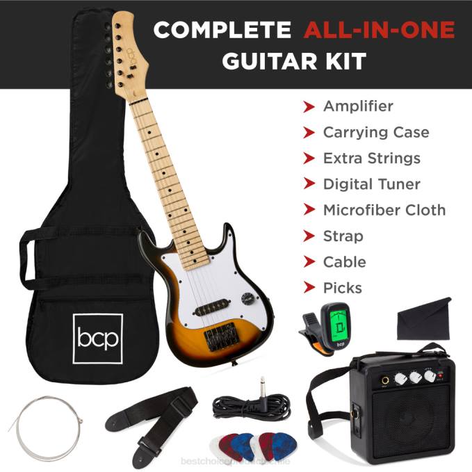 instrumentos musicales | Best Choice Products Kit de iniciación para principiantes de guitarra eléctrica para niños con amplificador de 5w resplandor solar08BN1085