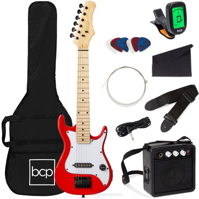 instrumentos musicales | Best Choice Products Kit de iniciación para principiantes de guitarra eléctrica para niños con amplificador de 5w rojo metalizado08BN1086