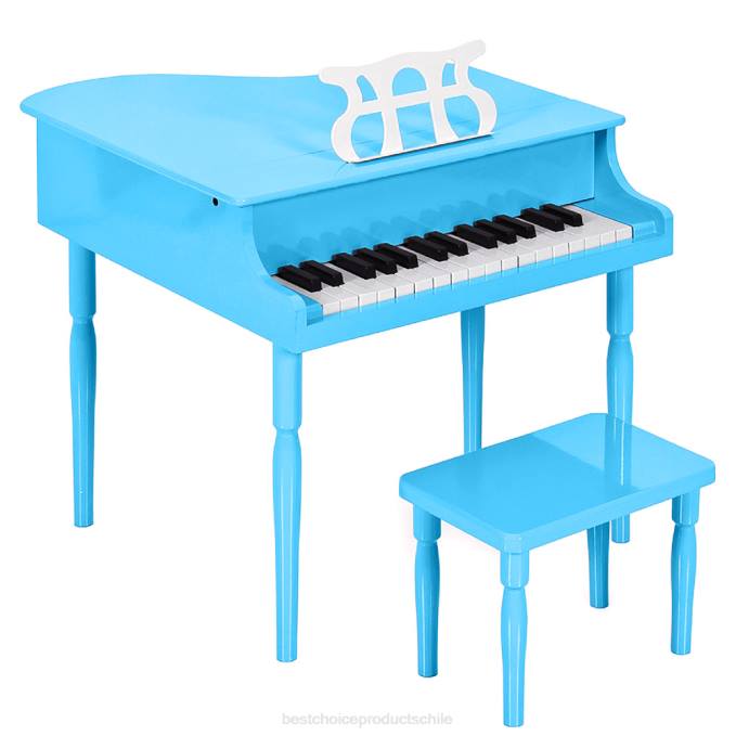 instrumentos musicales | Best Choice Products Mini piano de cola de madera para niños con tapa, banco, atril, cancionero y pegatinas azul claro08BN1126