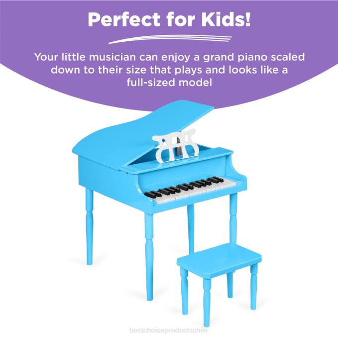 instrumentos musicales | Best Choice Products Mini piano de cola de madera para niños con tapa, banco, atril, cancionero y pegatinas azul claro08BN1126