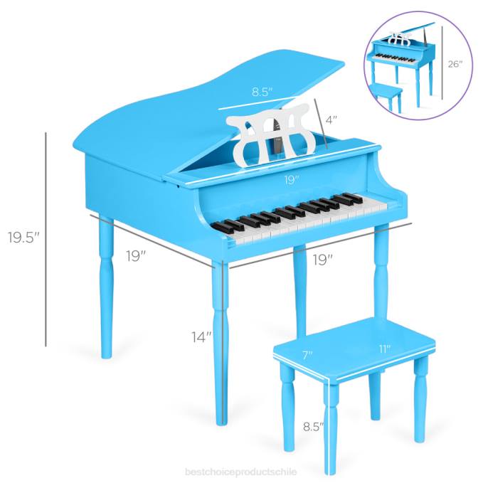 instrumentos musicales | Best Choice Products Mini piano de cola de madera para niños con tapa, banco, atril, cancionero y pegatinas azul claro08BN1126