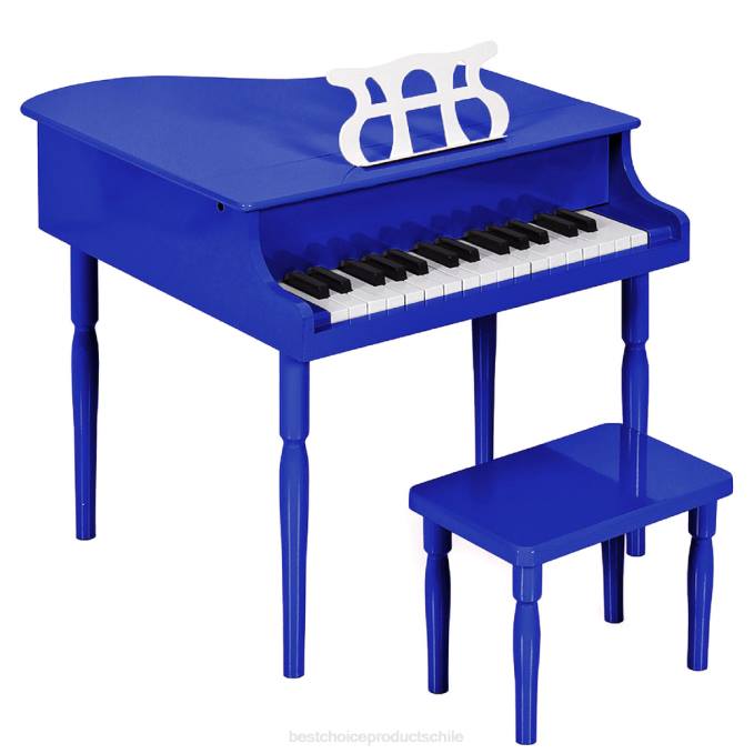 instrumentos musicales | Best Choice Products Mini piano de cola de madera para niños con tapa, banco, atril, cancionero y pegatinas azul oscuro08BN1127