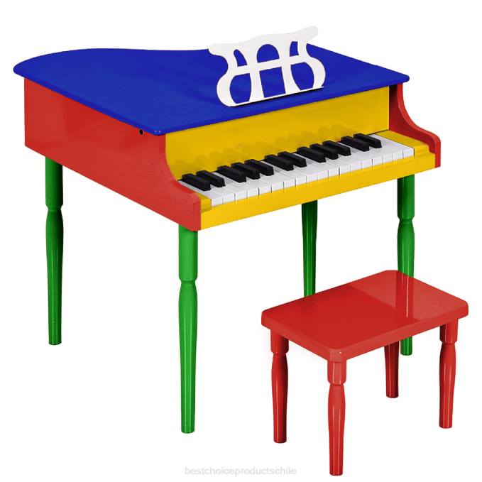 instrumentos musicales | Best Choice Products Mini piano de cola de madera para niños con tapa, banco, atril, cancionero y pegatinas multicolor08BN1125