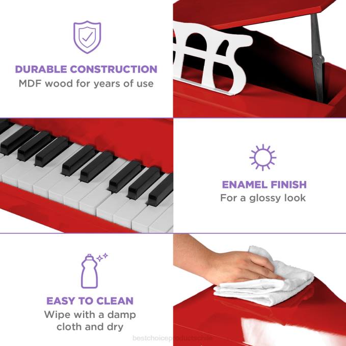 instrumentos musicales | Best Choice Products Mini piano de cola de madera para niños con tapa, banco, atril, cancionero y pegatinas rojo08BN1128