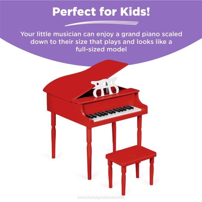 instrumentos musicales | Best Choice Products Mini piano de cola de madera para niños con tapa, banco, atril, cancionero y pegatinas rojo08BN1128