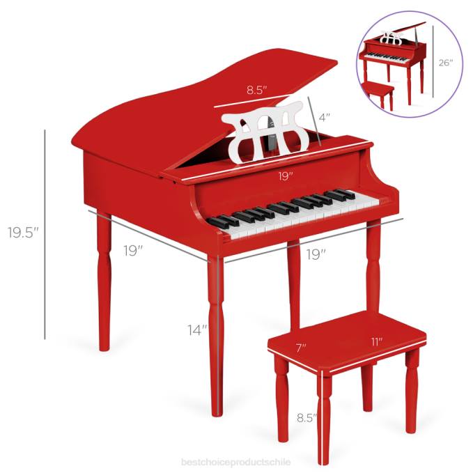 instrumentos musicales | Best Choice Products Mini piano de cola de madera para niños con tapa, banco, atril, cancionero y pegatinas rojo08BN1128