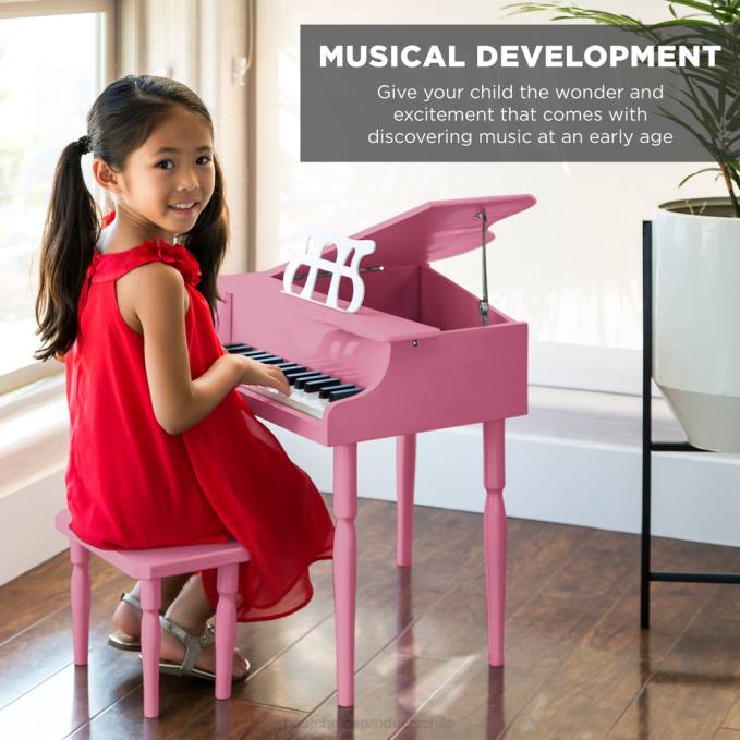 instrumentos musicales | Best Choice Products Mini piano de cola de madera para niños con tapa, banco, atril, cancionero y pegatinas rosa08BN1122