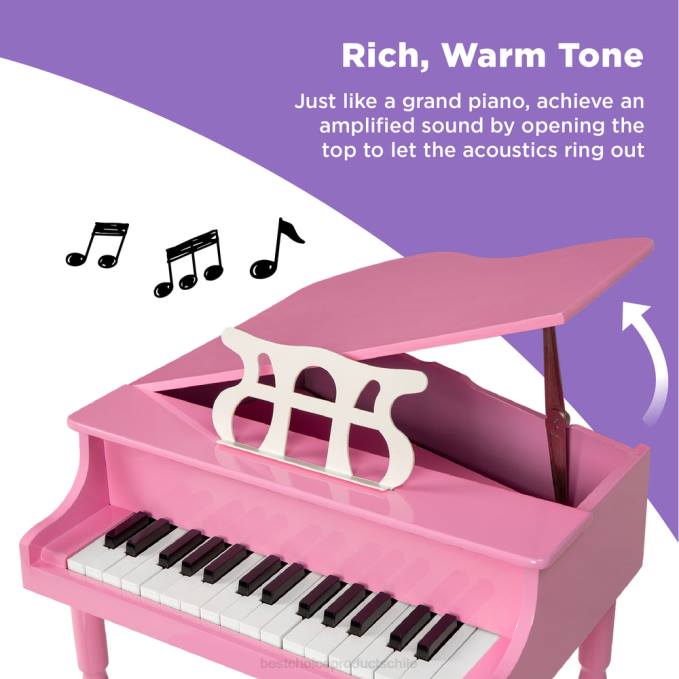 instrumentos musicales | Best Choice Products Mini piano de cola de madera para niños con tapa, banco, atril, cancionero y pegatinas rosa08BN1122