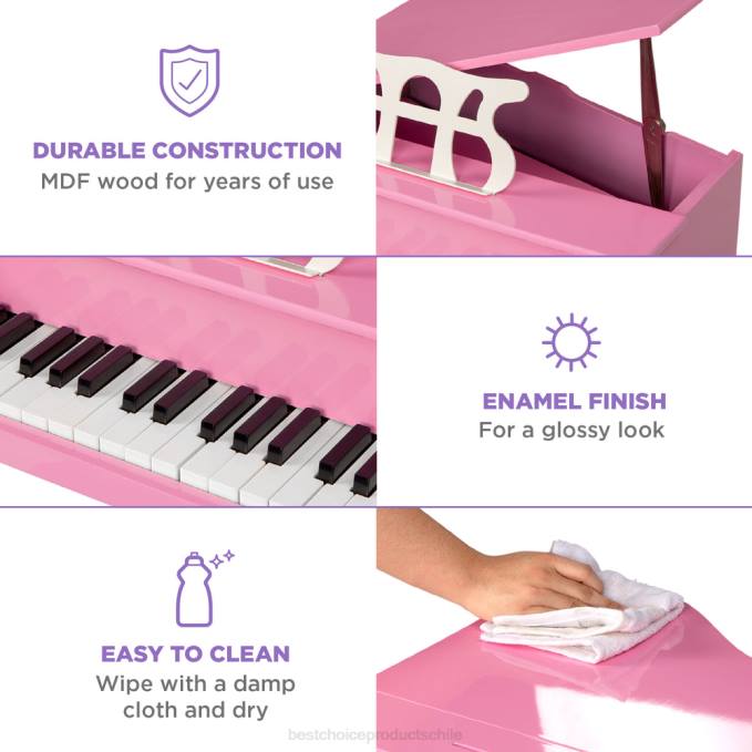 instrumentos musicales | Best Choice Products Mini piano de cola de madera para niños con tapa, banco, atril, cancionero y pegatinas rosa08BN1122
