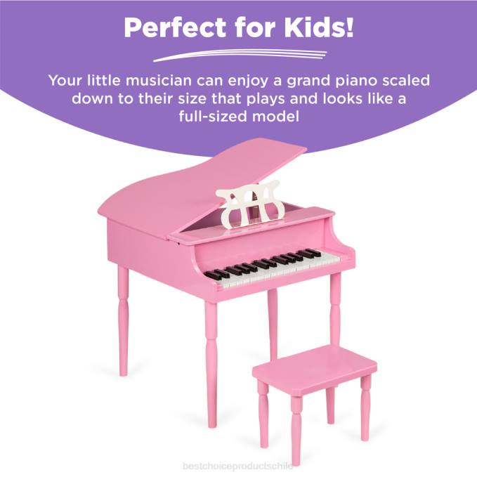 instrumentos musicales | Best Choice Products Mini piano de cola de madera para niños con tapa, banco, atril, cancionero y pegatinas rosa08BN1122