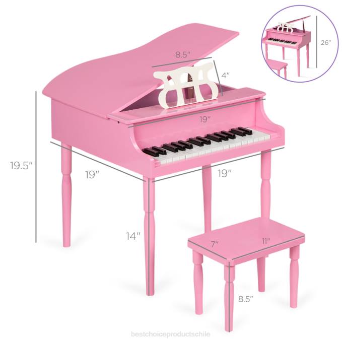 instrumentos musicales | Best Choice Products Mini piano de cola de madera para niños con tapa, banco, atril, cancionero y pegatinas rosa08BN1122